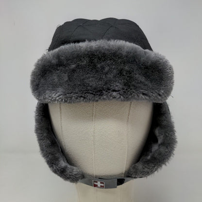 Swiss + Tech Men's Trapper Hat Black Vegan Fur Ear Flaps 100% Polyester