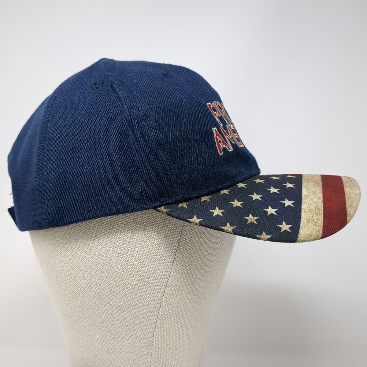 JWM Baseball Cap Blue One Size Proud American Flag Brim Strapback Patriotic Hat