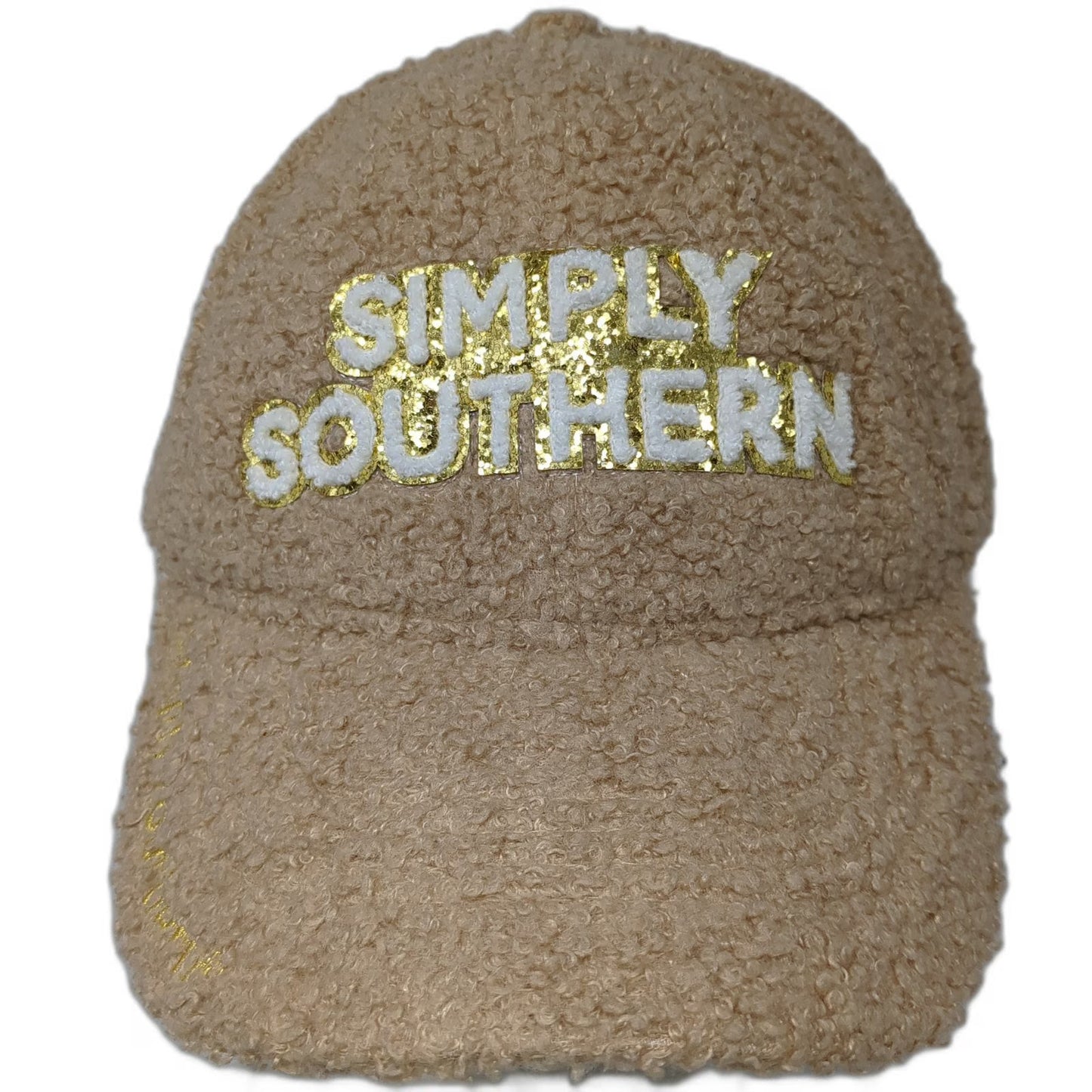 Simply Southern Baseball Cap Beige One Size Sherpa Fleece Glitter Slideback Hat