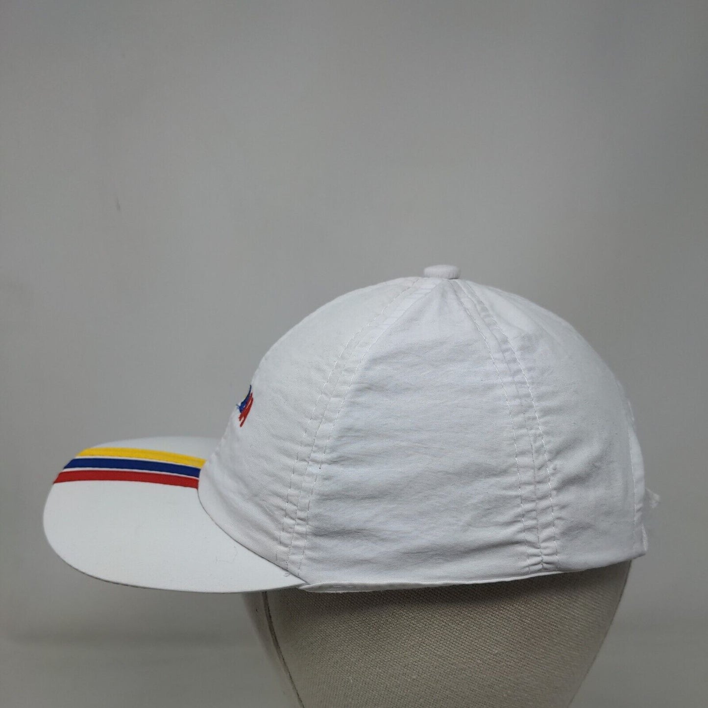 Colombia Strapback Hat White One Size Adjustable Embroidered Striped