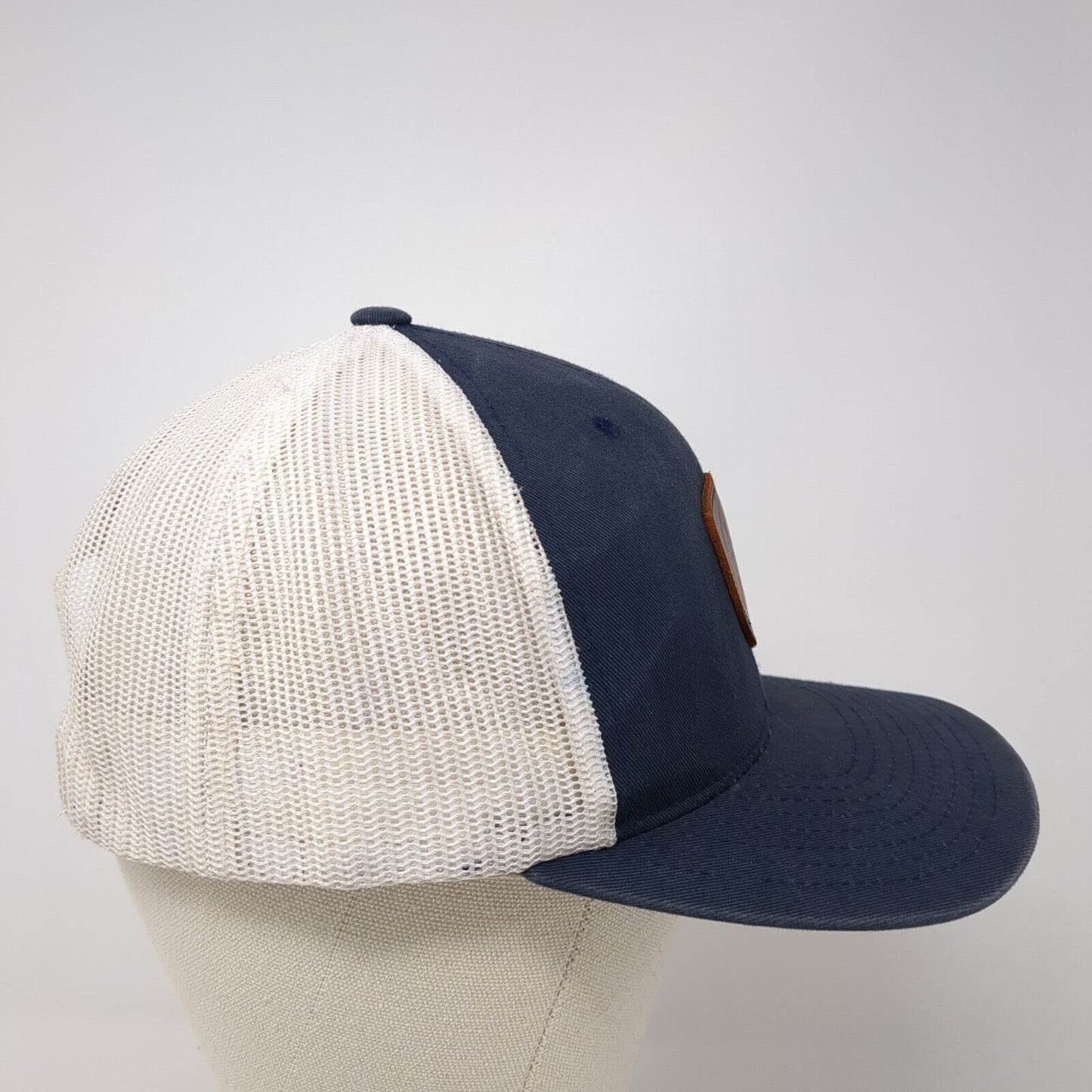 Kimes Ranch Snapback Mesh Back Trucker Hat Blue One Size Leather Patch