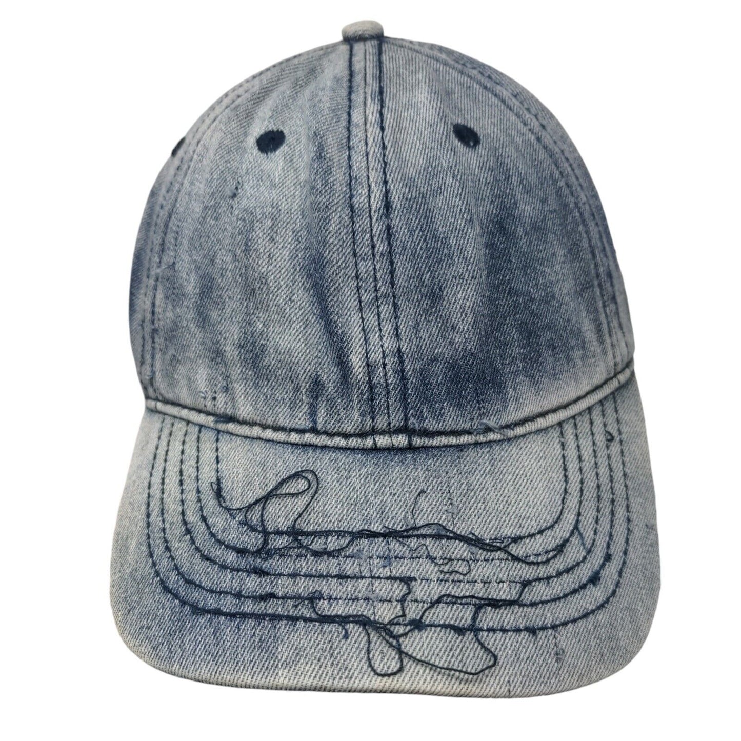 Unbranded Slideback Hat Blue Denim OSFM Adjustable Leather Strap Blank