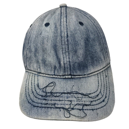 Unbranded Slideback Hat Blue Denim OSFM Adjustable Leather Strap Blank