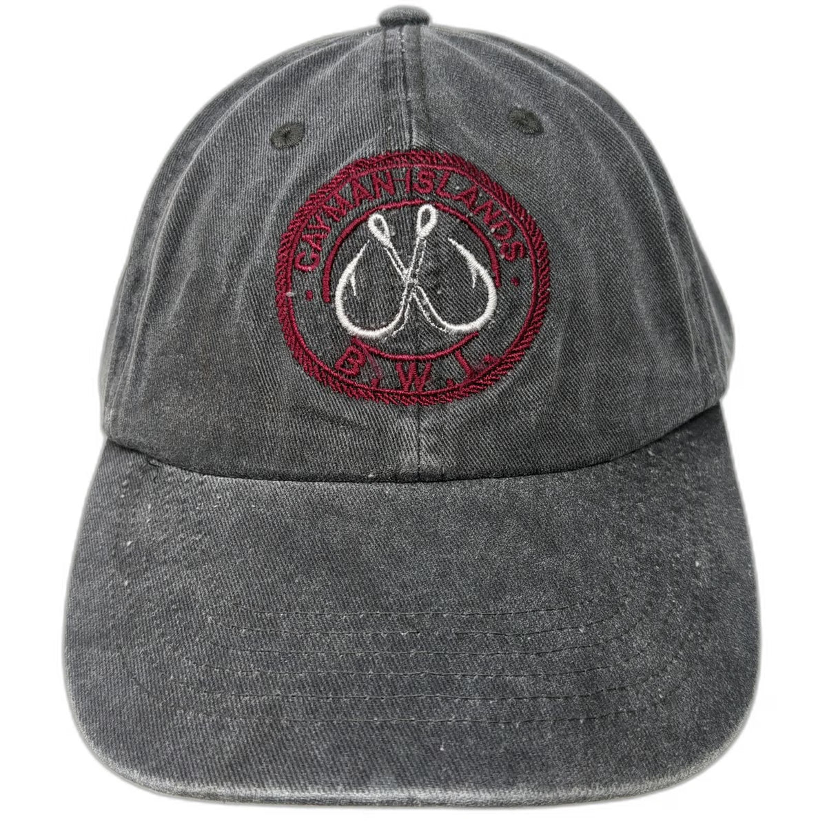 DK Embroidery Baseball Cap Gray One Size Cayman Islands Fishing Hooks BWI Hat