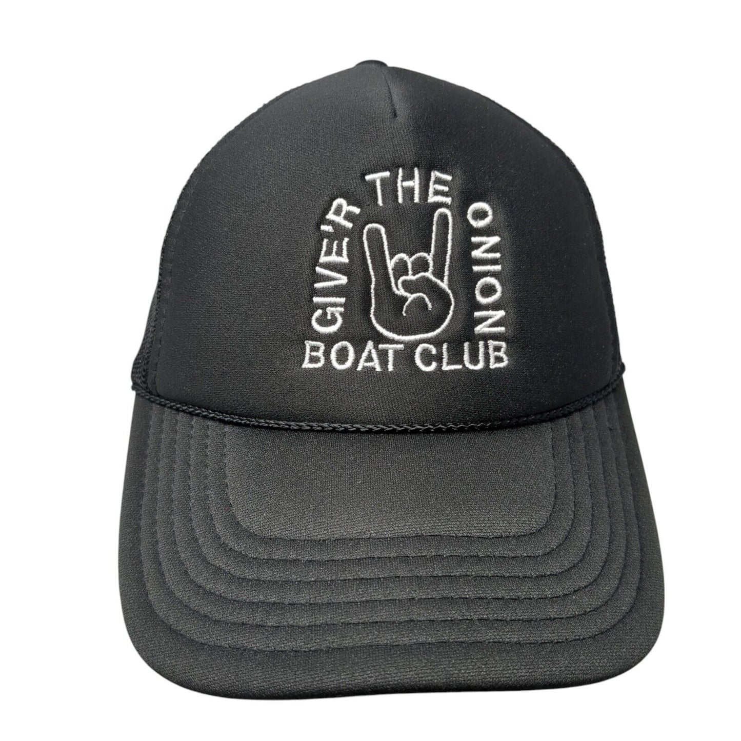 Give'r The Onion Boat Club Rope Trucker Hat Black One Size Mesh Back