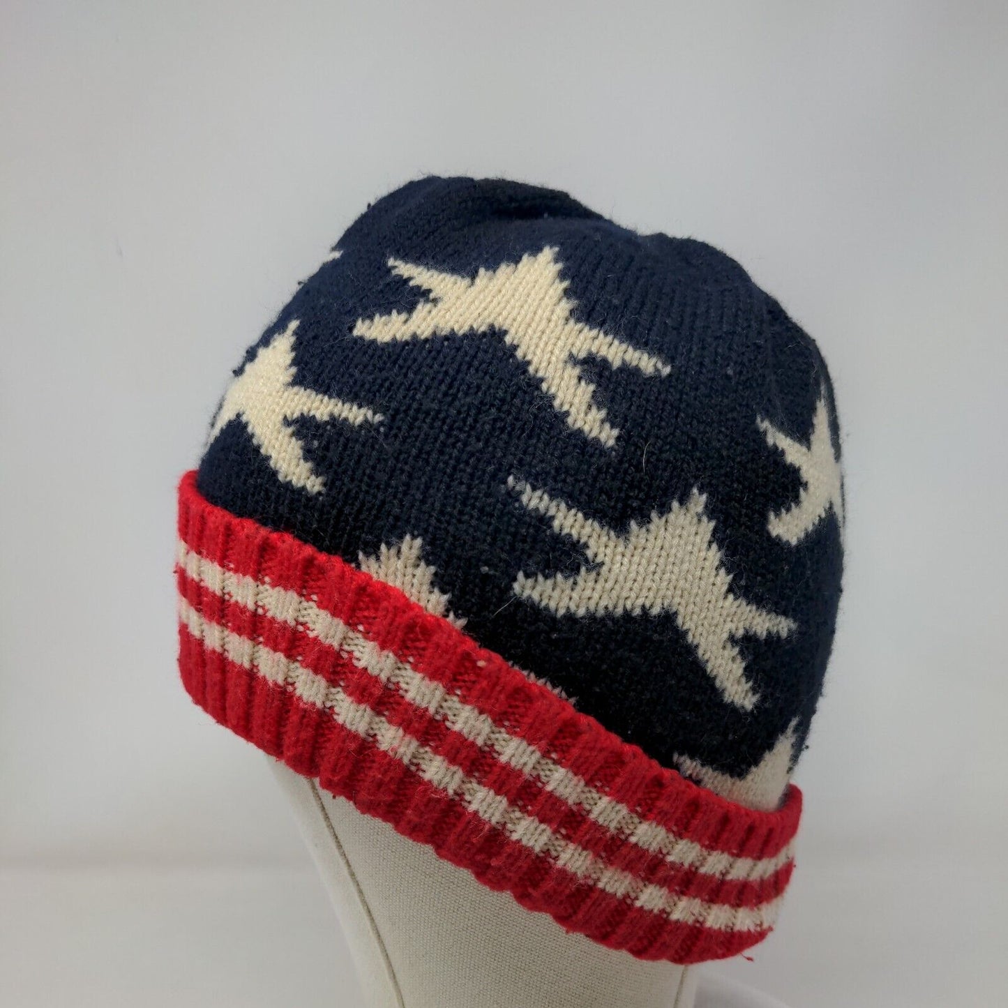 Stars & Stripes Beanie Hat Multicolor One Size Stretch Knitted Patriotic