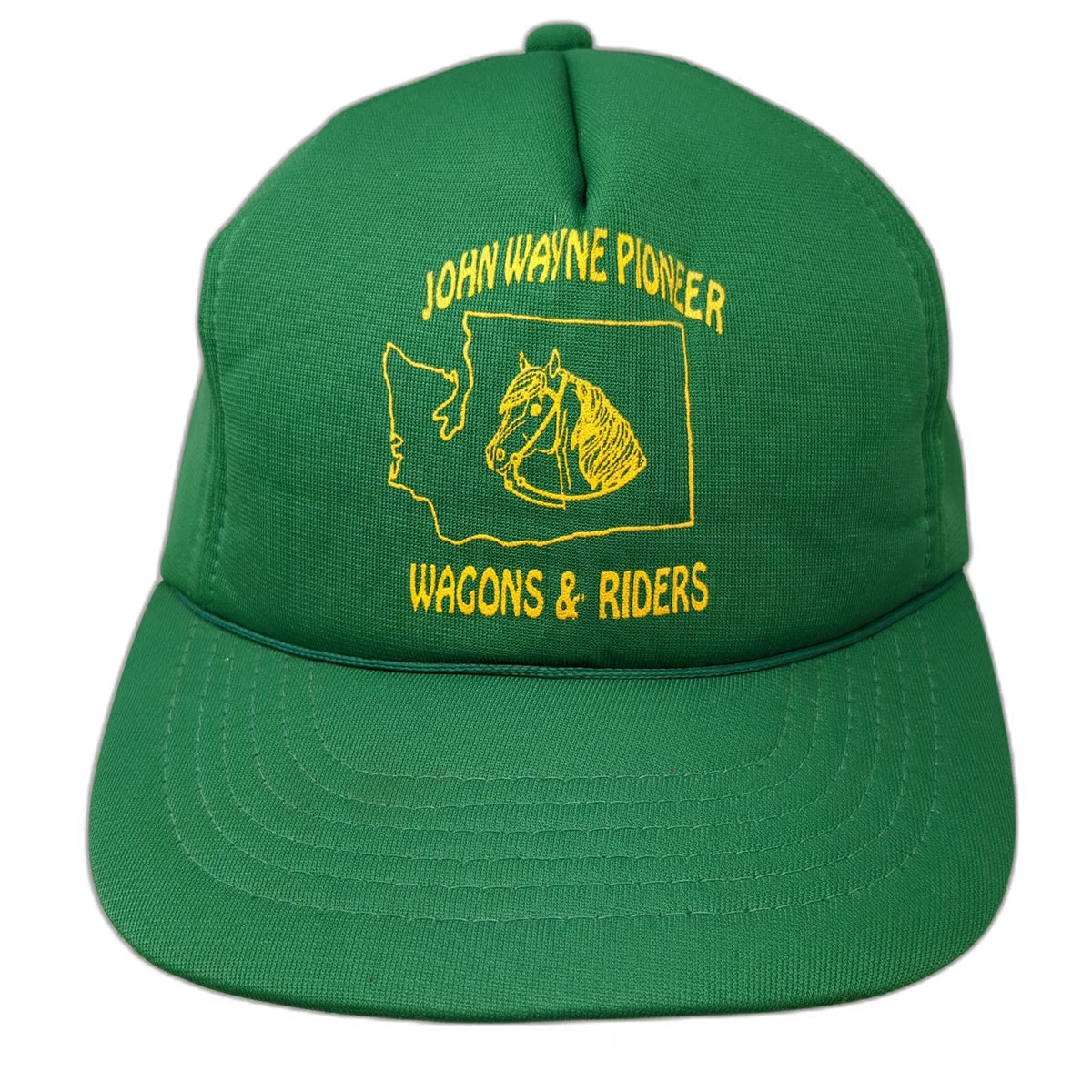 Yupoong 5 Panel Green One Size Hat Snapback Rope Trim John Wayne Pioneer Wagons