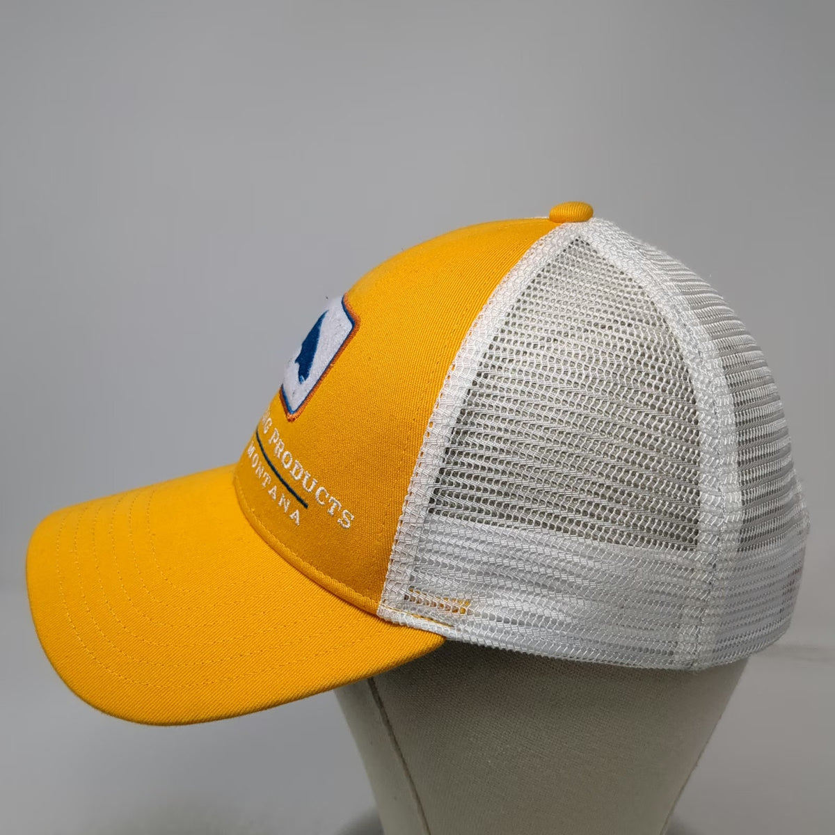 Simms Trucker Hat Yellow White One Size Fish Logo Bozeman Montana Snapback