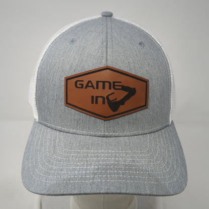 Game Inc Leather Patch Snapback Trucker Hat Gray One Size Mesh Back