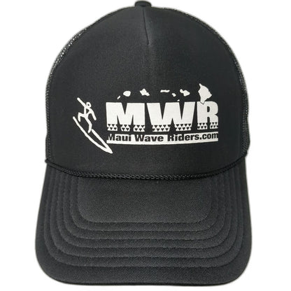 Otto Trucker Hat Black One Size Maui Wave Riders Hawaii Mesh Snapback Surfer