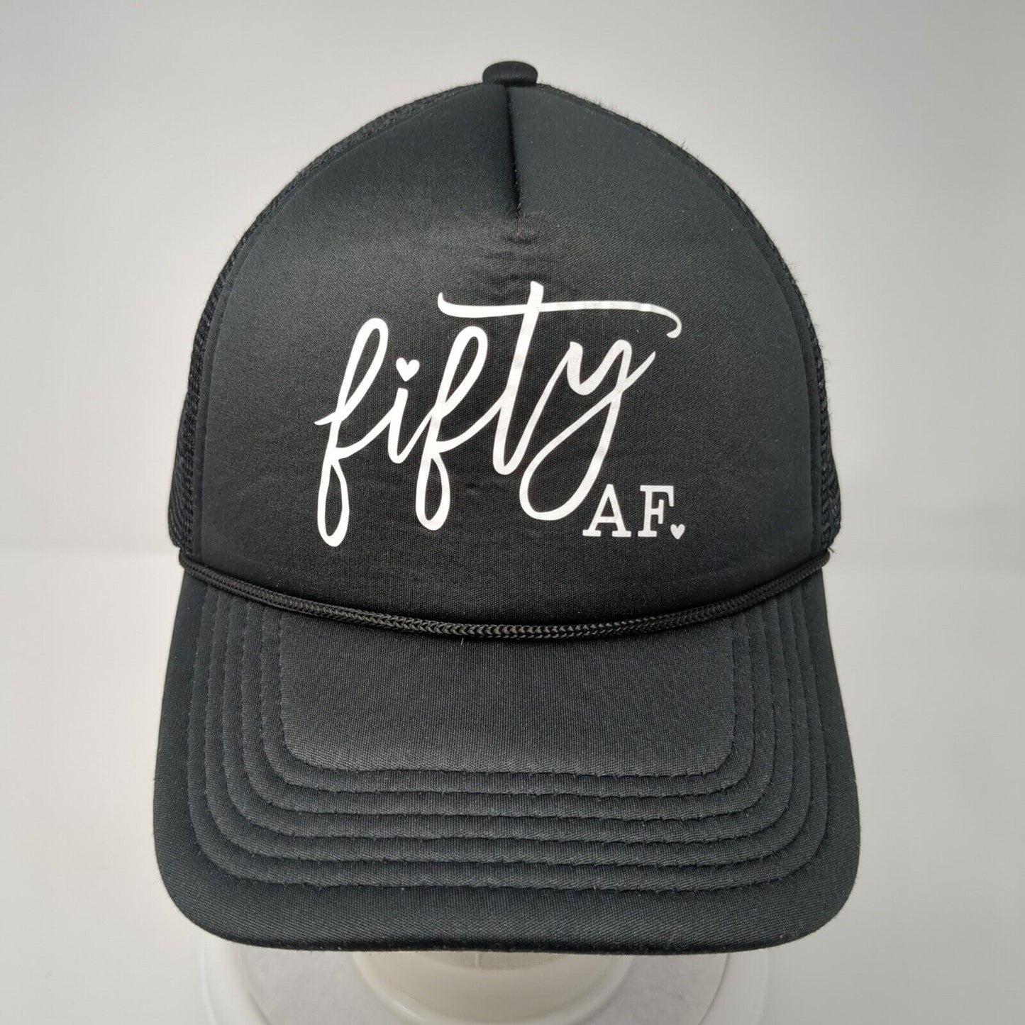 Fifty AF Snapback Trucker Hat Black One Size Adjustable Mesh Back Rope Polyester