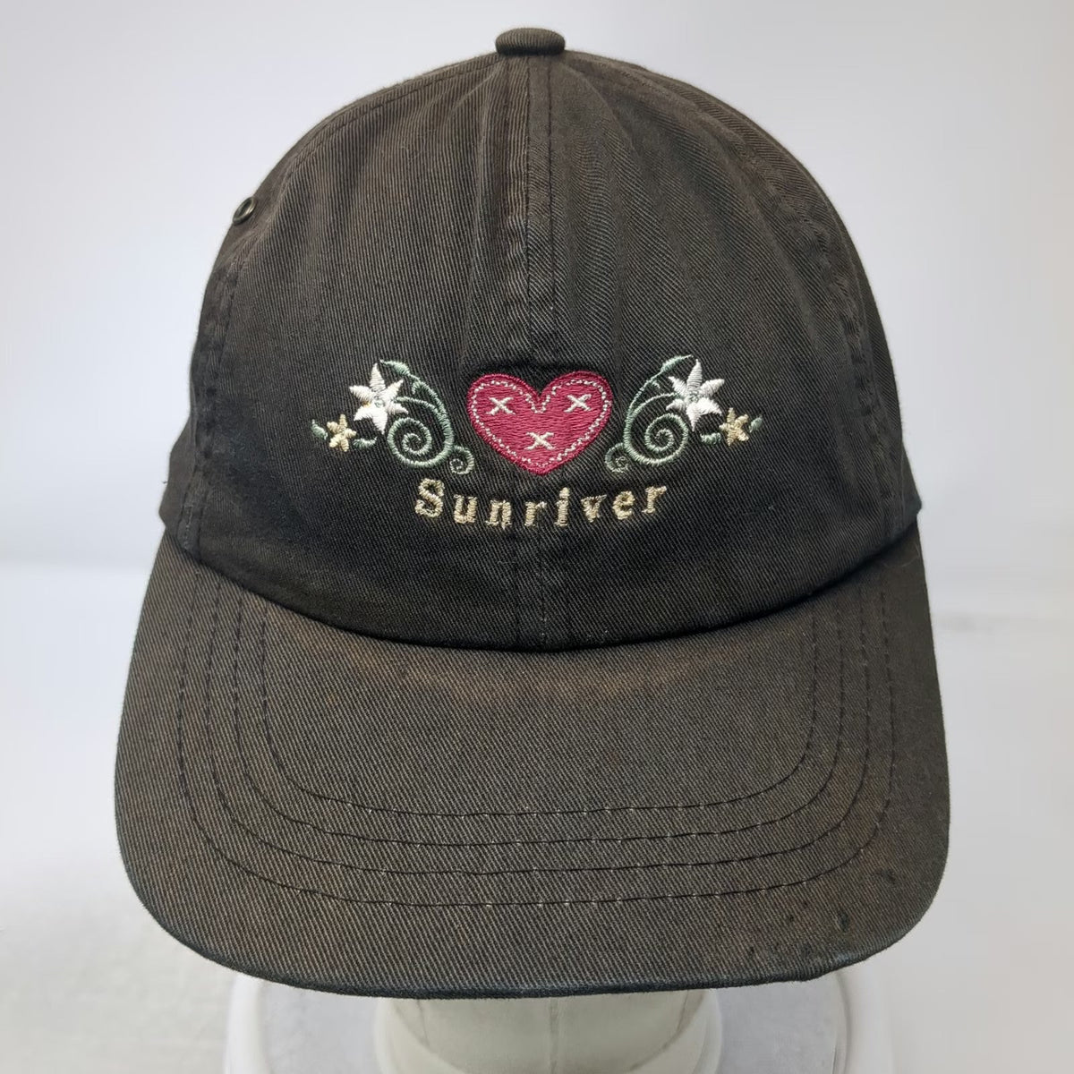 SDI Baseball Cap Black One Size Sunriver Heart Flowers Cotton Embroidered Hat