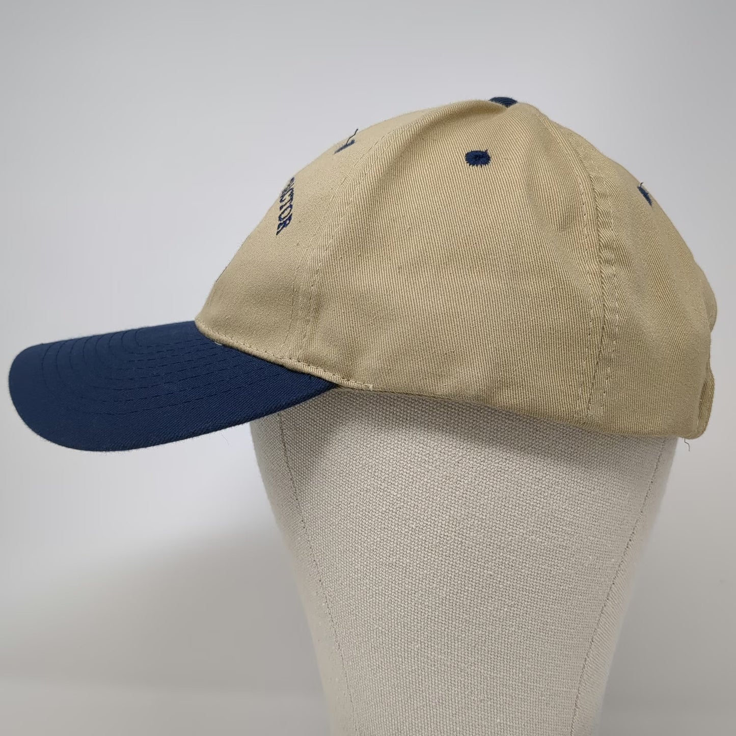 Nissin Baseball Cap Beige Blue One Size Schlofman Tractor Embroidered Curved Hat