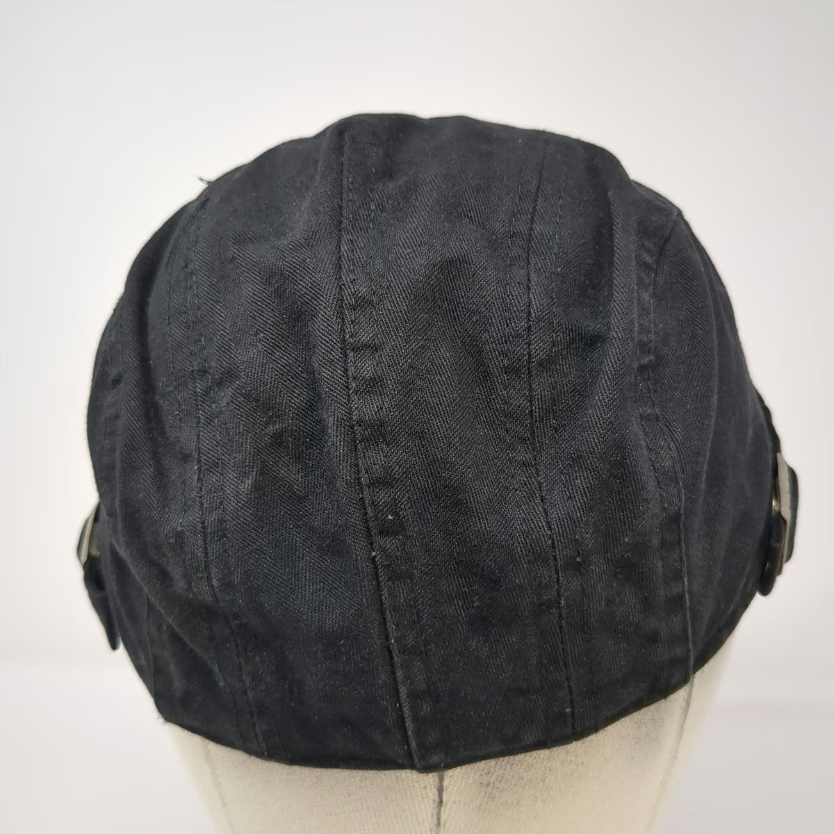 Newsboy Cap Black One Size Side Adjusters Textured Herringbone Flat Driving Hat