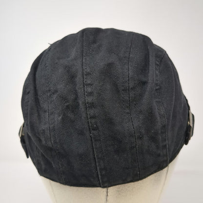 Newsboy Cap Black One Size Side Adjusters Textured Herringbone Flat Driving Hat