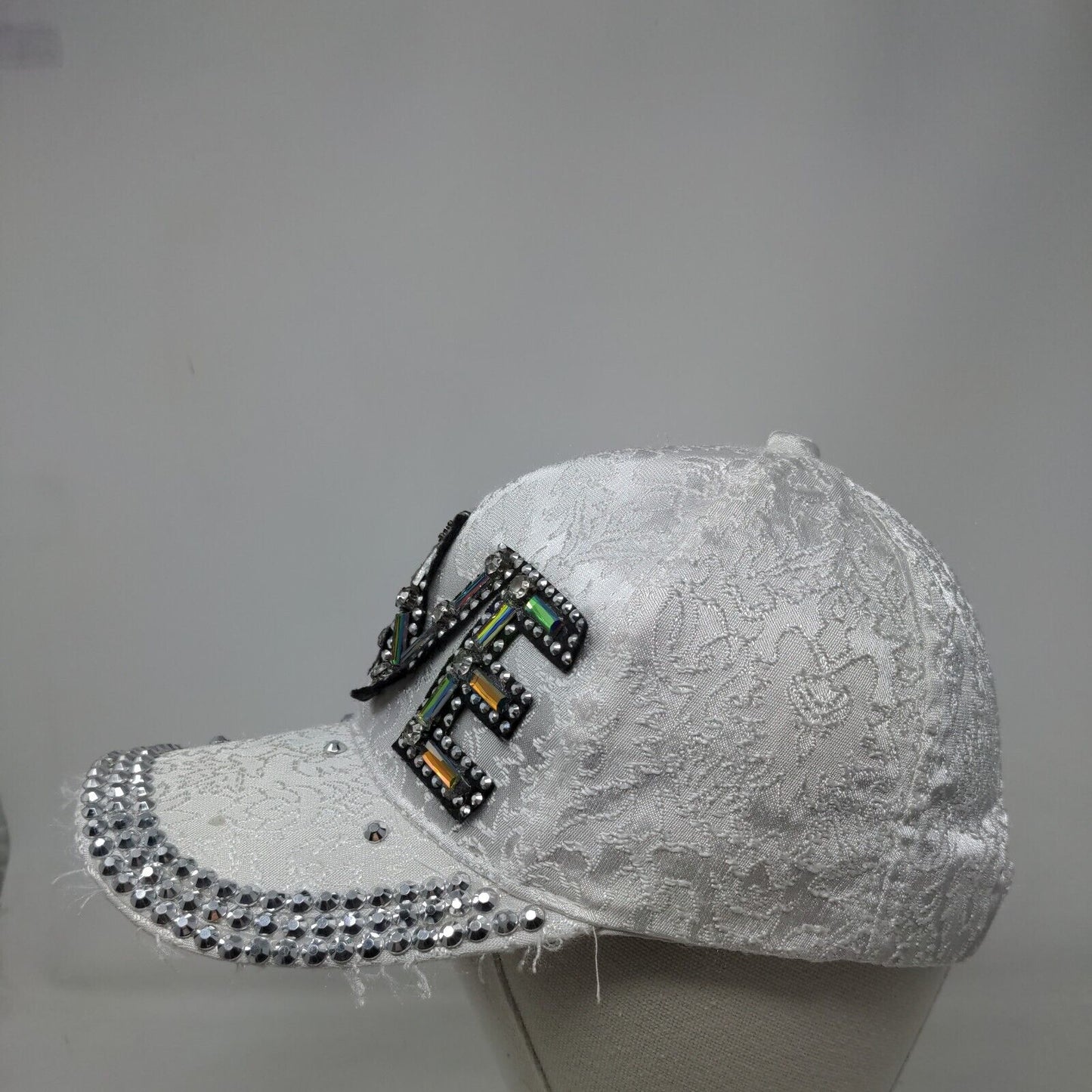 LOVE Snapback Hat White One Size Adjustable Embellished Beaded Bling