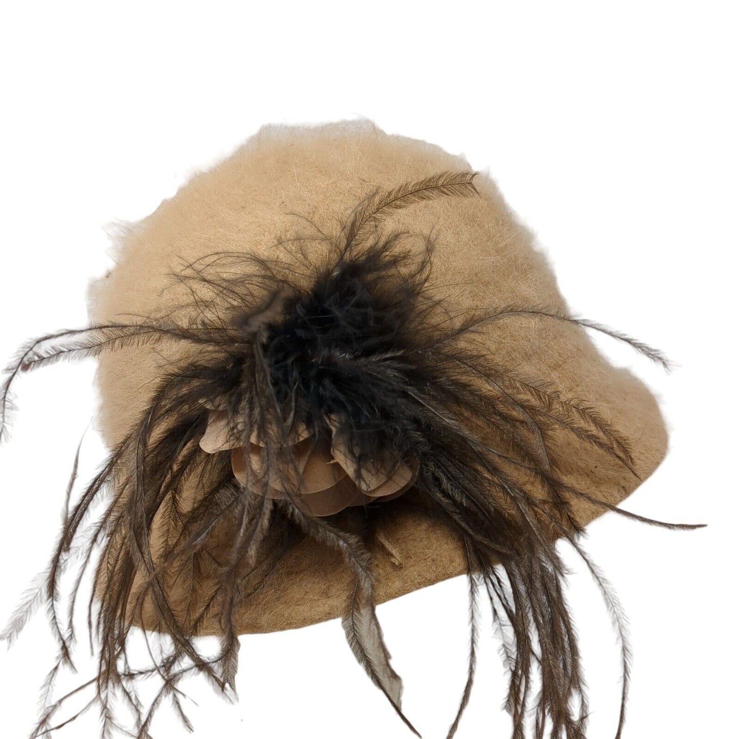 Unbranded Bucket Hat Brown One Size Angora Fuzzy Feather Flower Outdoor