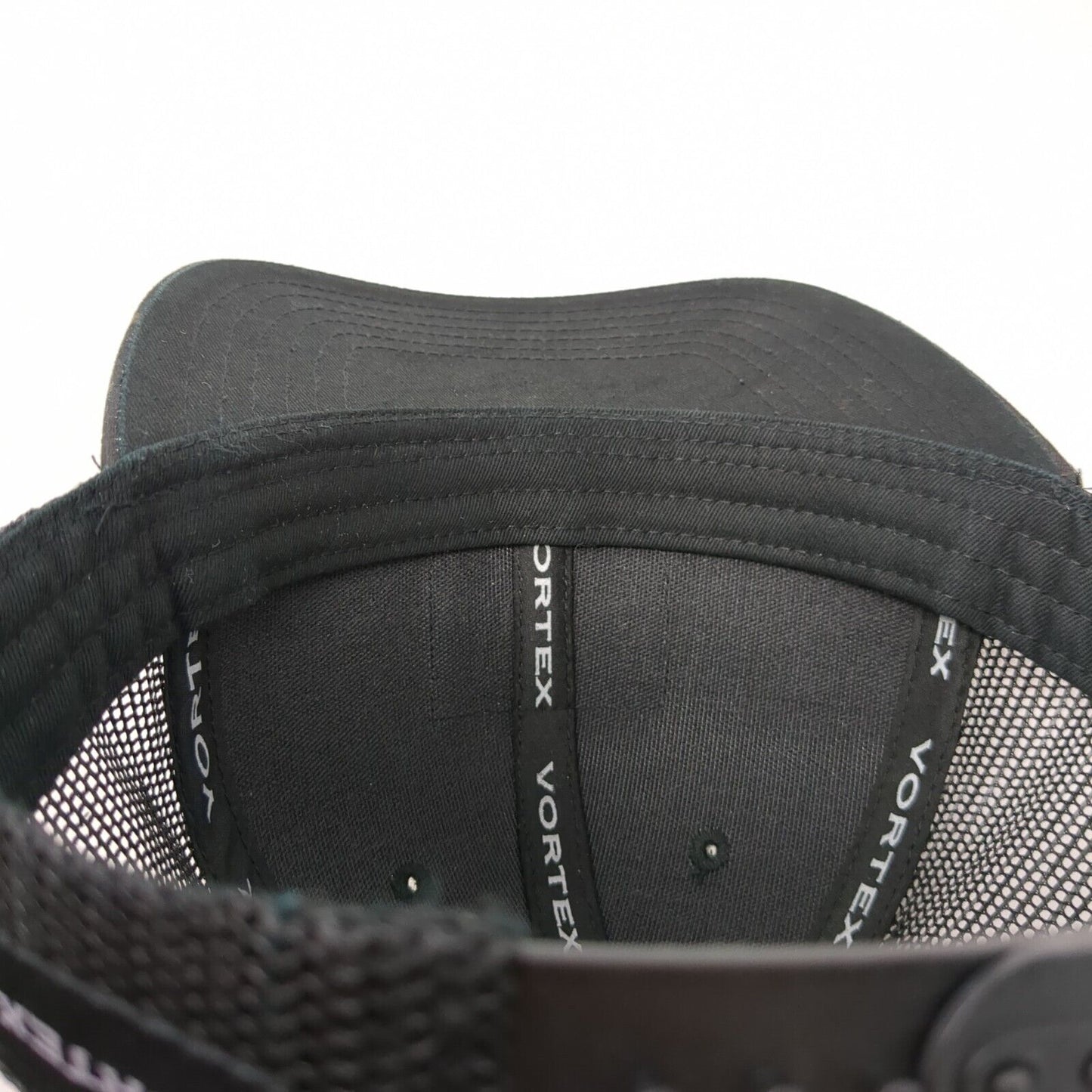 Vortex Snapback Trucker Hat Black OSFM Adjustable Mesh Back Vented Holes