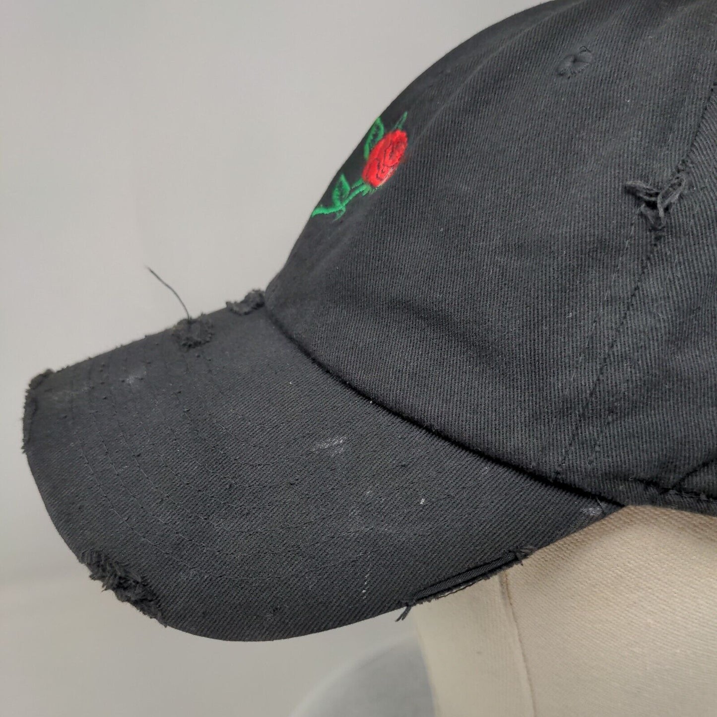 Red Rose Slideback Hat Black One Size Embroidered KB ETHOS Vintage