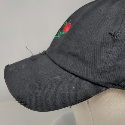 Red Rose Slideback Hat Black One Size Embroidered KB ETHOS Vintage