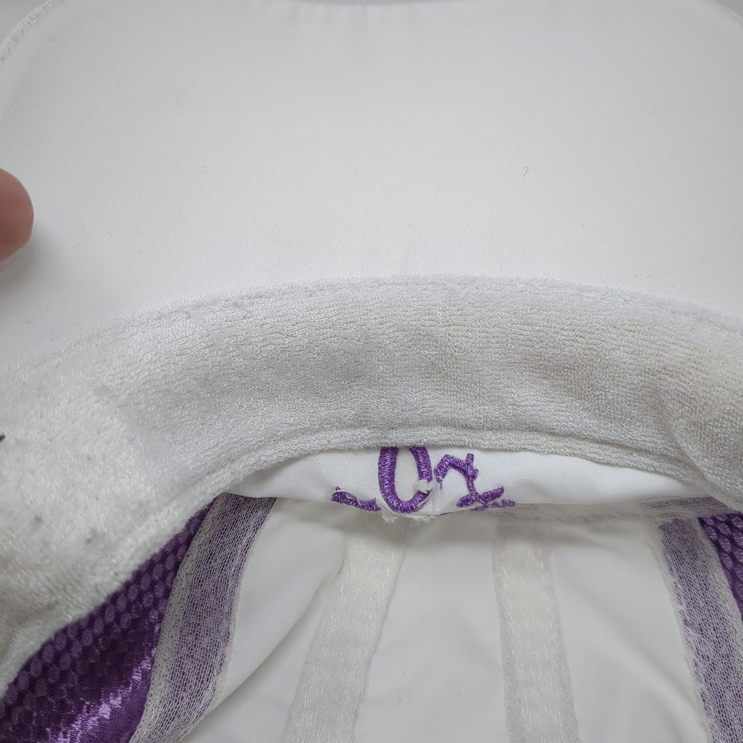 RaceTrackers Baseball Cap White One Size Purple Mesh Running Ribbon Logo Hat