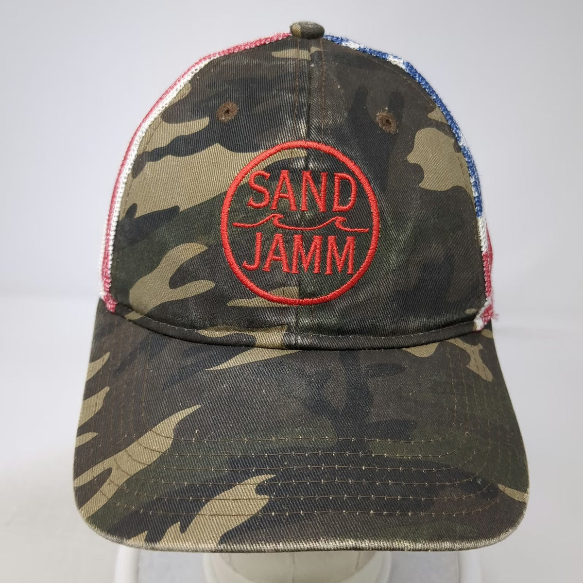 Otto Trucker Hat Green Red White Blue One Size Camo American Flag Sand Jamm
