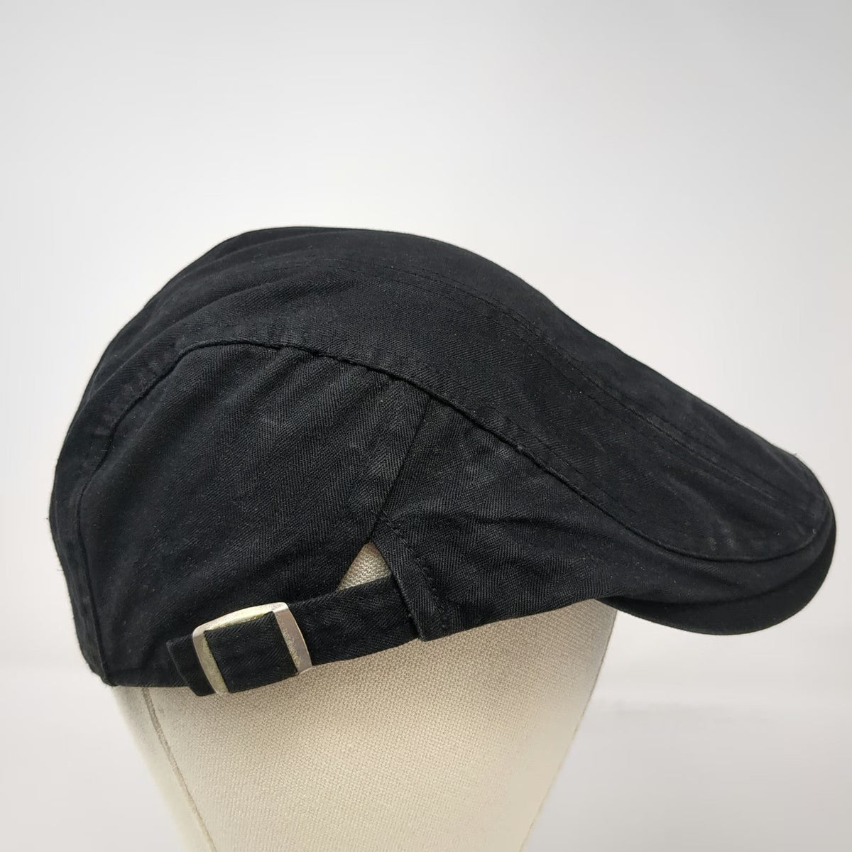 Newsboy Cap Black One Size Side Adjusters Textured Herringbone Flat Driving Hat