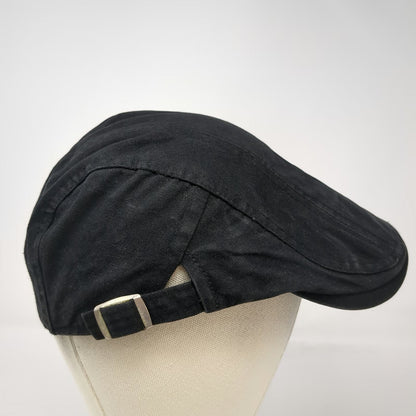 Newsboy Cap Black One Size Side Adjusters Textured Herringbone Flat Driving Hat