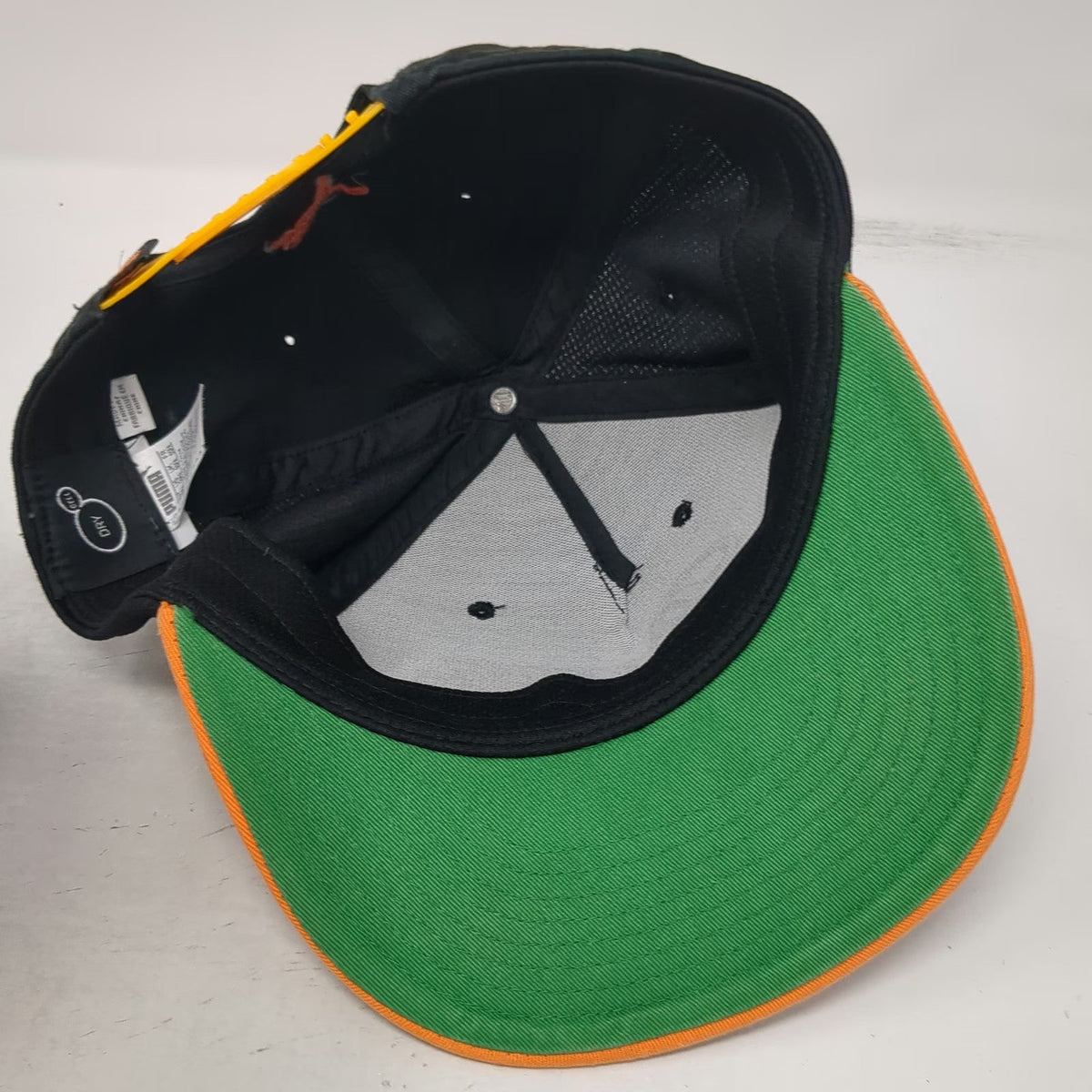 Puma Trucker Hat Black Orange One Size Snapback Flat Brim Mesh Performance