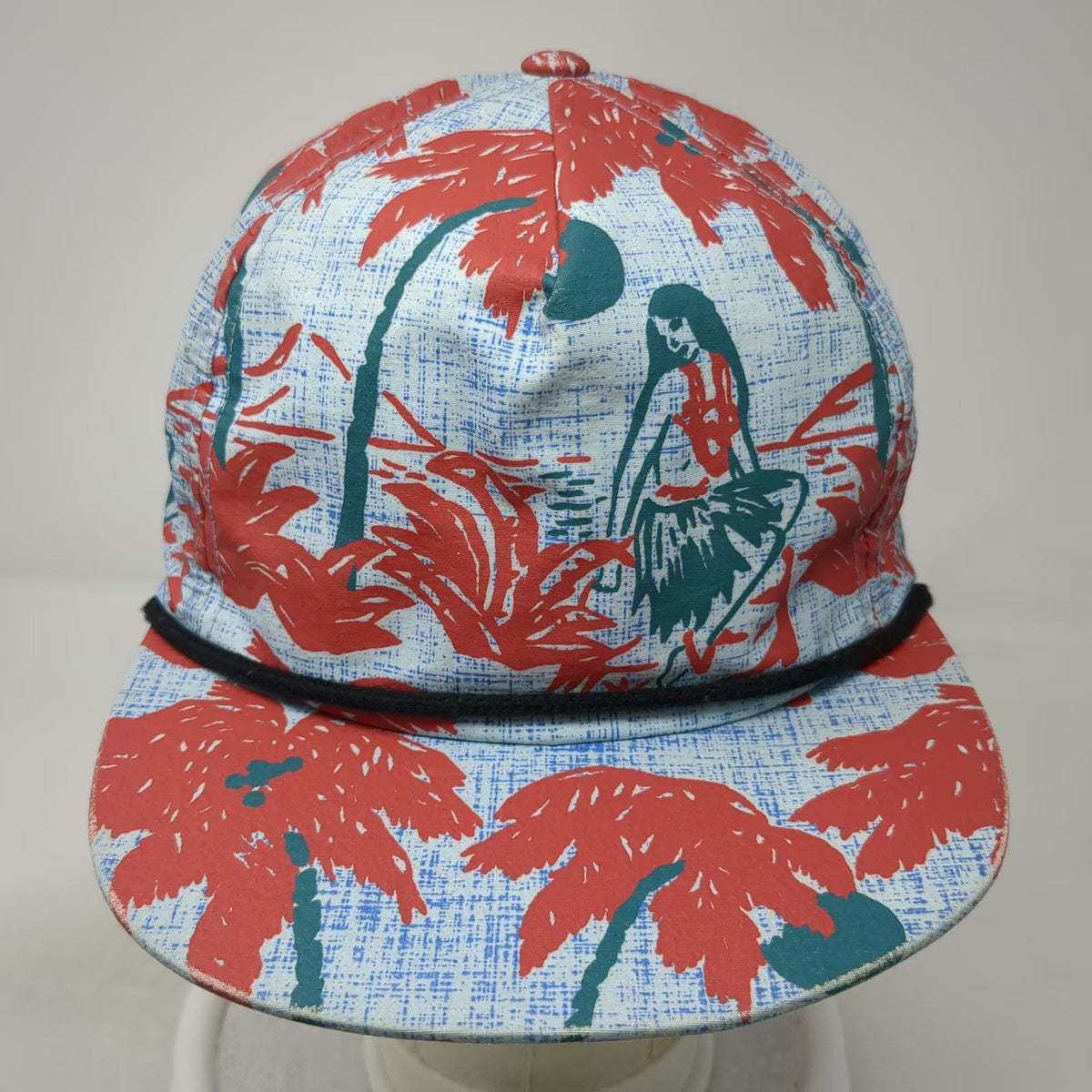 Brixton 5 Panel Blue Hat One Size Tropical Hula Girl Palm Tree Rope Nylon Print