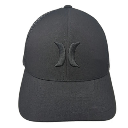 Hurley Trucker Hat Black One Size Mesh Back Snapback Tonal Logo Structured