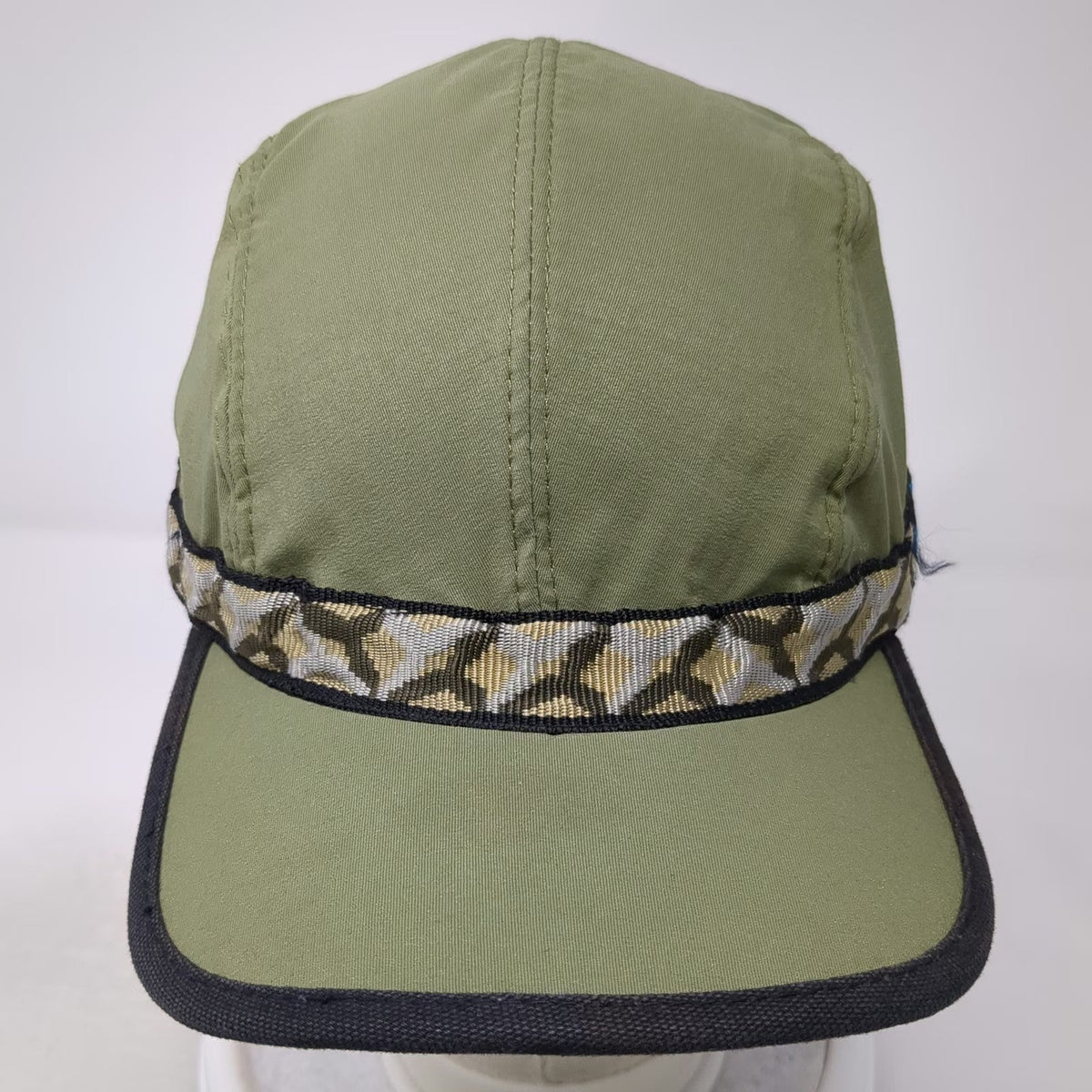KAVU Baseball Cap Green M Strapback Patterned Webbing Nylon Made in USA Hat