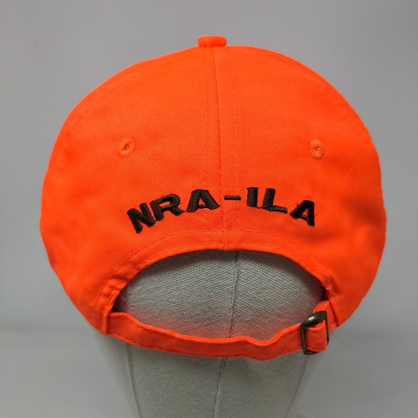 NRA Slideback Hat Orange One Size Adjustable Embroidered Vented Holes 6 Panel