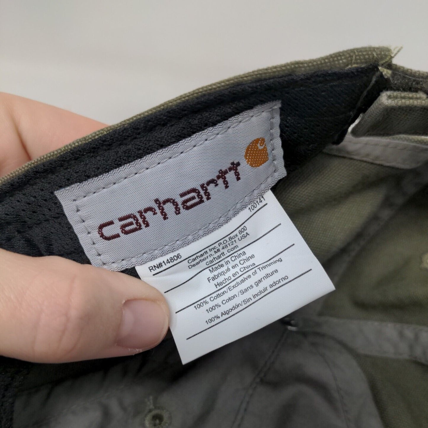 Carhartt Strapback Hat Green OSFA Adjustable Patch Logo Vented Holes 6 Panel
