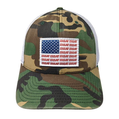 ISAT USA Flag Snapback Trucker Hat Multicolor OS Mesh Back Patriotic Richardson