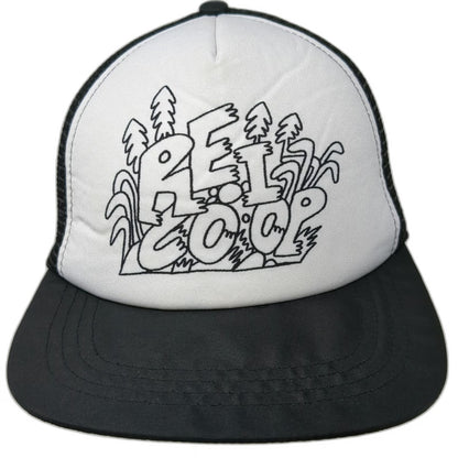 REI Trucker Hat Black One Size Mesh Back Snapback CO-OP Doodle Graphic Trees