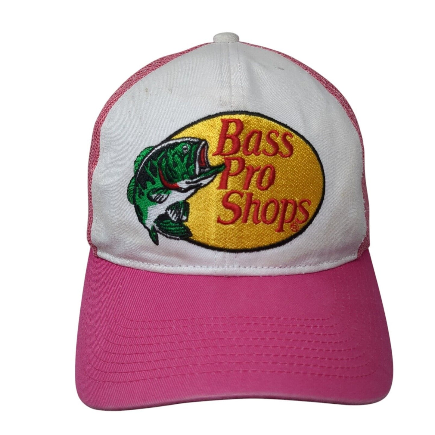 Bass Pro Shops Snapback Trucker Hat Pink OS Adjustable Mesh Back Gone Fishing