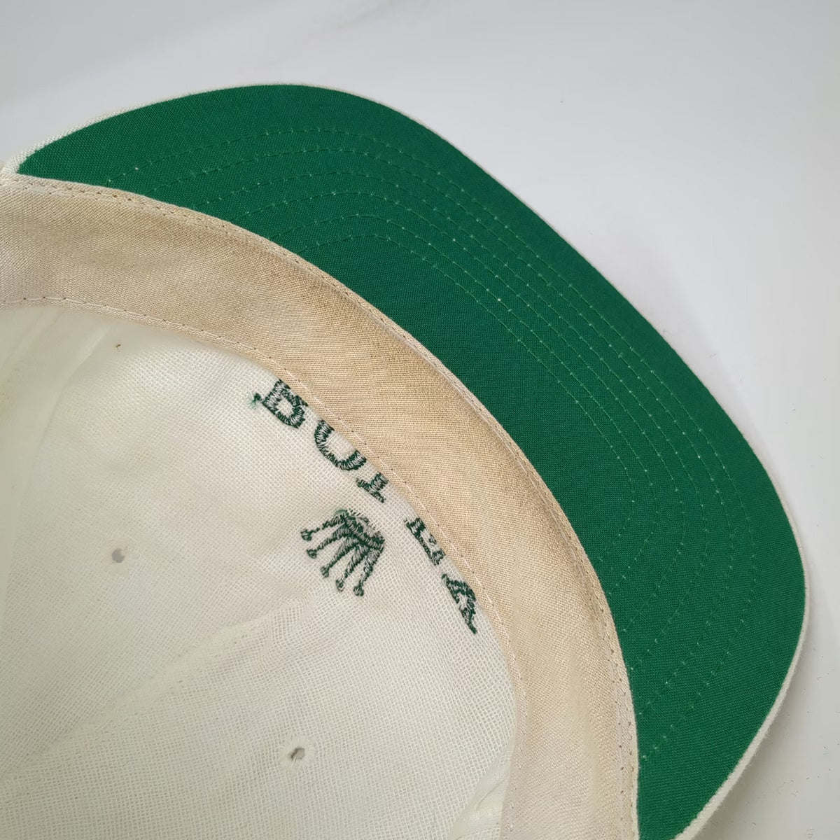 Texace Trucker Hat White Rolex Logo Rope Brim Green Underbrim Made USA Vintage