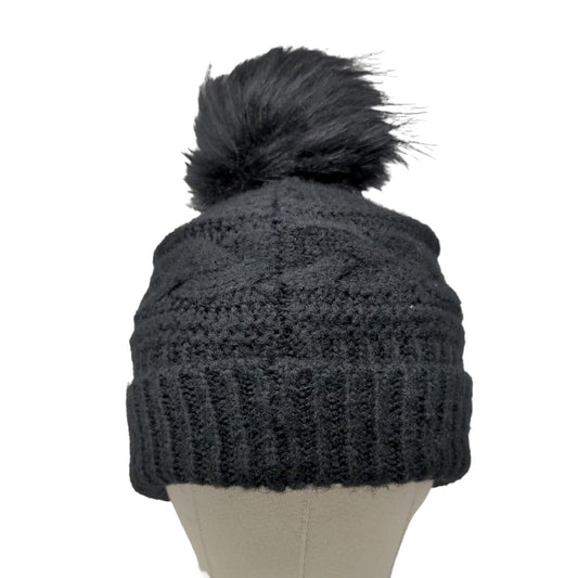 Aerie Women's Cable Knit Beanie Cap Hat Black Size OS Pom Pom W/Tags