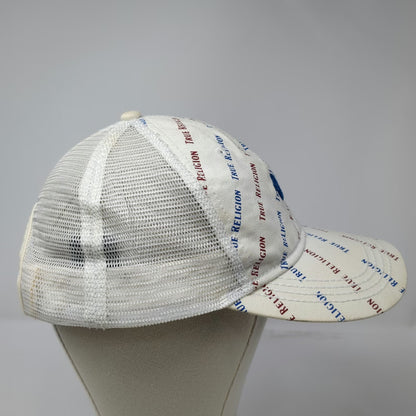 True Religion Trucker Hat White Blue Red One Size All Over Print Mesh Logo