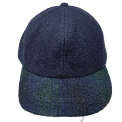 Baseball Cap Blue Green L Plaid Brim Wool Blend Made in USA Fitted Hat Vintage
