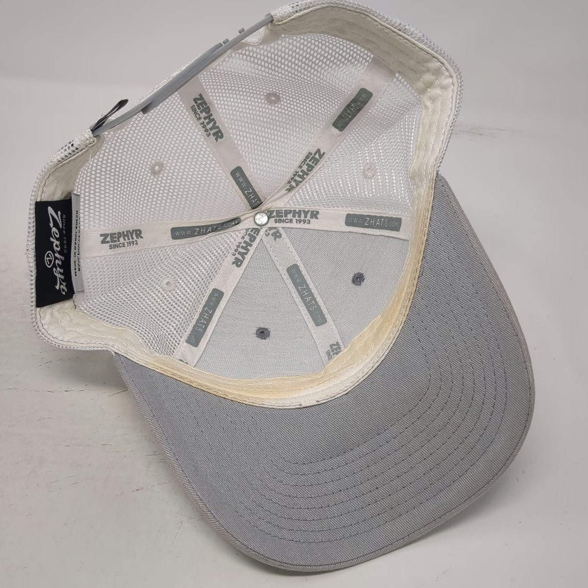 Zephyr Trucker Hat Gray White One Size Snapback Mesh Idahon Embroidered Cap