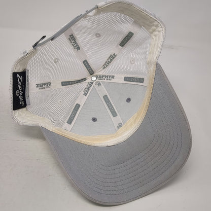 Zephyr Trucker Hat Gray White One Size Snapback Mesh Idahon Embroidered Cap