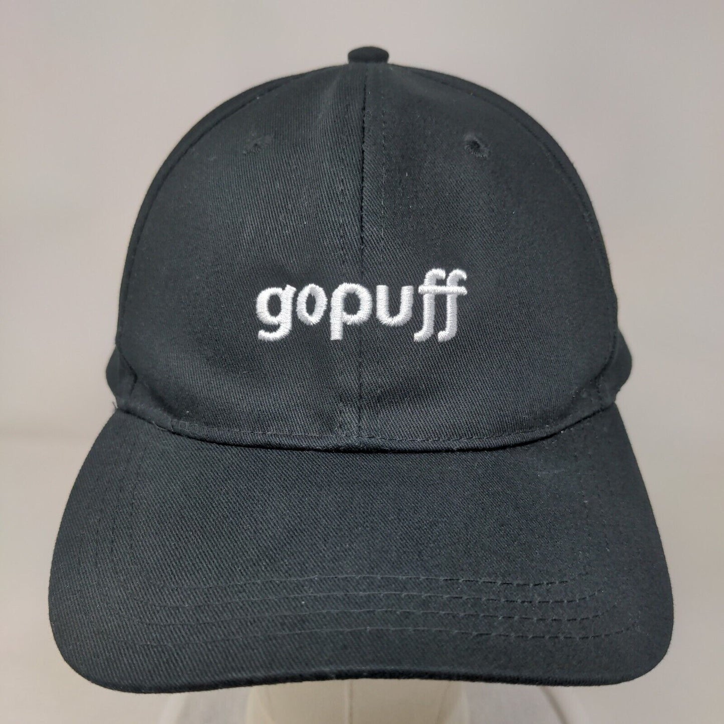 Go Puff Slideback Hat Black One Size Adjustable Embroidered Vented Holes