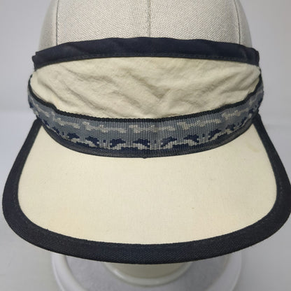 KAVU Visor Beige Blue Black Made in USA Nylon Patterned Adjustable Hat Vintage