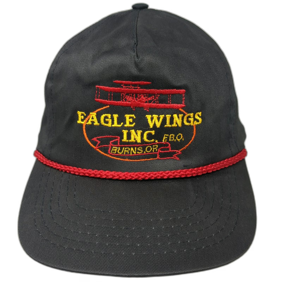 Black 5 Panel One Size Rope Hat Snapback Eagle Wings Inc Aviation Burns OR