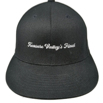 210 Fitted Baseball Cap Black 7 5/8 Treasure Valleys Finest Embroidered Hat