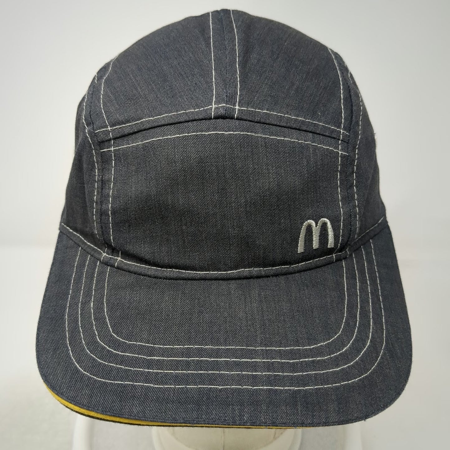 McDonald's 5 Panel Gray Hat One Size Contrast Stitching Yellow Underbrim Buckle