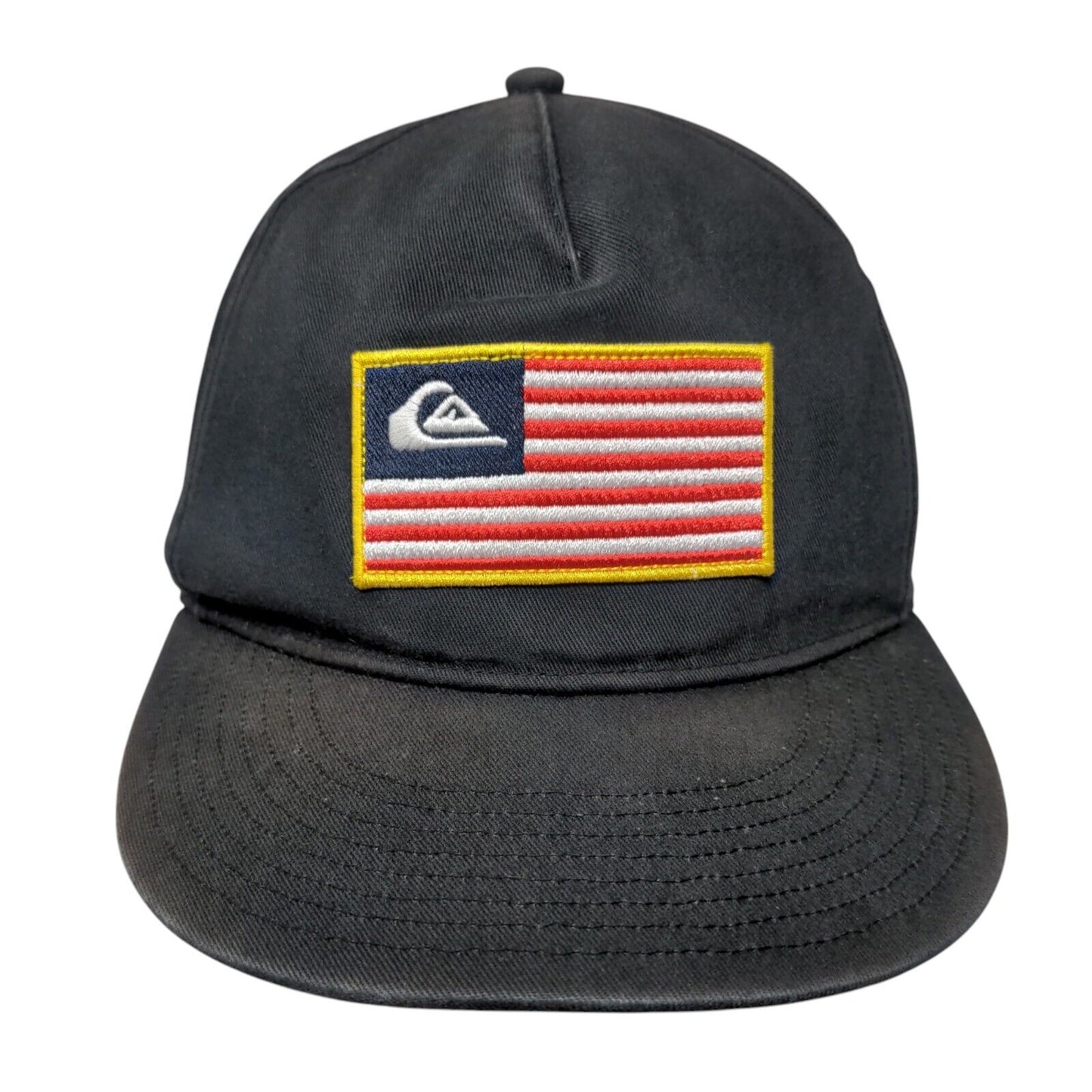 Quiksilver Flag Patch Snapback Hat Black OSFM Adjustable Vent Holes