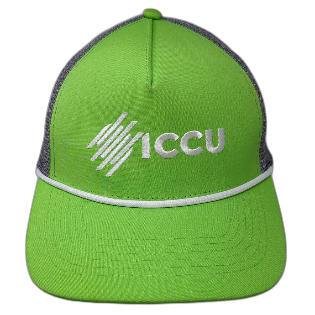 NameBrand Trucker Hat Green Gray One Size ICCU Logo Mesh Rope Snapback Cap